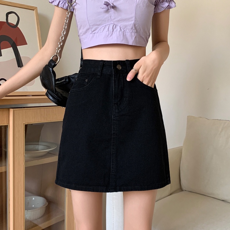 Chân váy jean ngắn chữ a lưng cao đầm jean nữ công sở đen đi coi đi làm dự tiệc mùa hè thời trang nữ