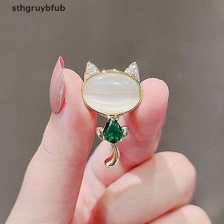 Ghim cài áo hình mèo đính đá opal thanh lịch