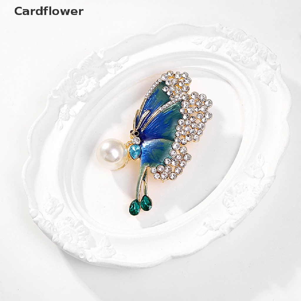 &lt; Cardflower &gt; Trâm Cài Áo Hình Bướm Tráng Men Đính Đá Ngọc Trai Thời Trang Cho Nữ Dự Tiệc