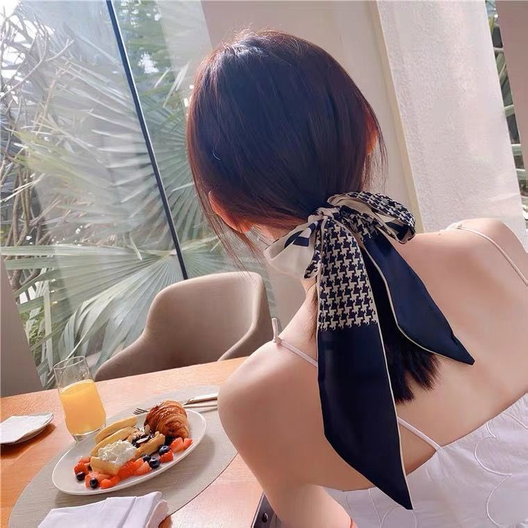 Khăn Choàng Lụa Cao Cấp Dáng Dài Hẹp In Chữ Đơn Giản Thanh Lịch Phong Cách retro Pháp Dễ Phối Đồ