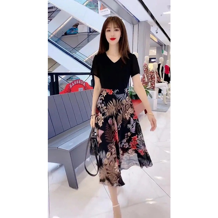 Đầm Voan Hoa Dáng Dài Qua Gối Thời Trang Mùa Hè 2021 Mới