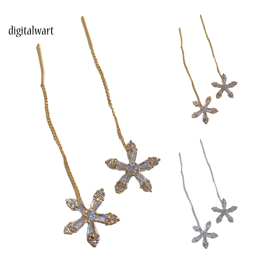 Kỹ Thuật Số| Đôi Khuyên Tai Dài Hình Hoa Đính Đá Thời Trang Cho Nữ