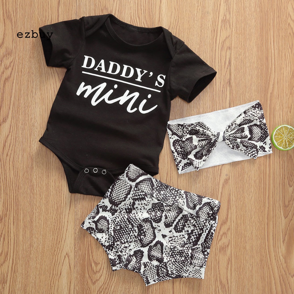 Bộ 3 Món Áo Liền Quần In Chữ + Quần Short Lưng Thun + Băng Đô Độc Đáo Thời Trang Mùa Hè Cho Bé