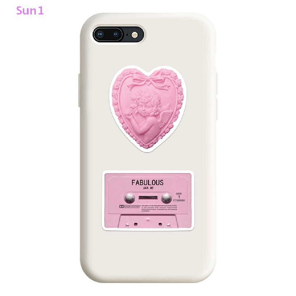 Set 50 Miếng Dán Hình Gấu Hồng Graffiti Dễ Thương Dùng Trang Trí Xe Hơi / Laptop / Vali