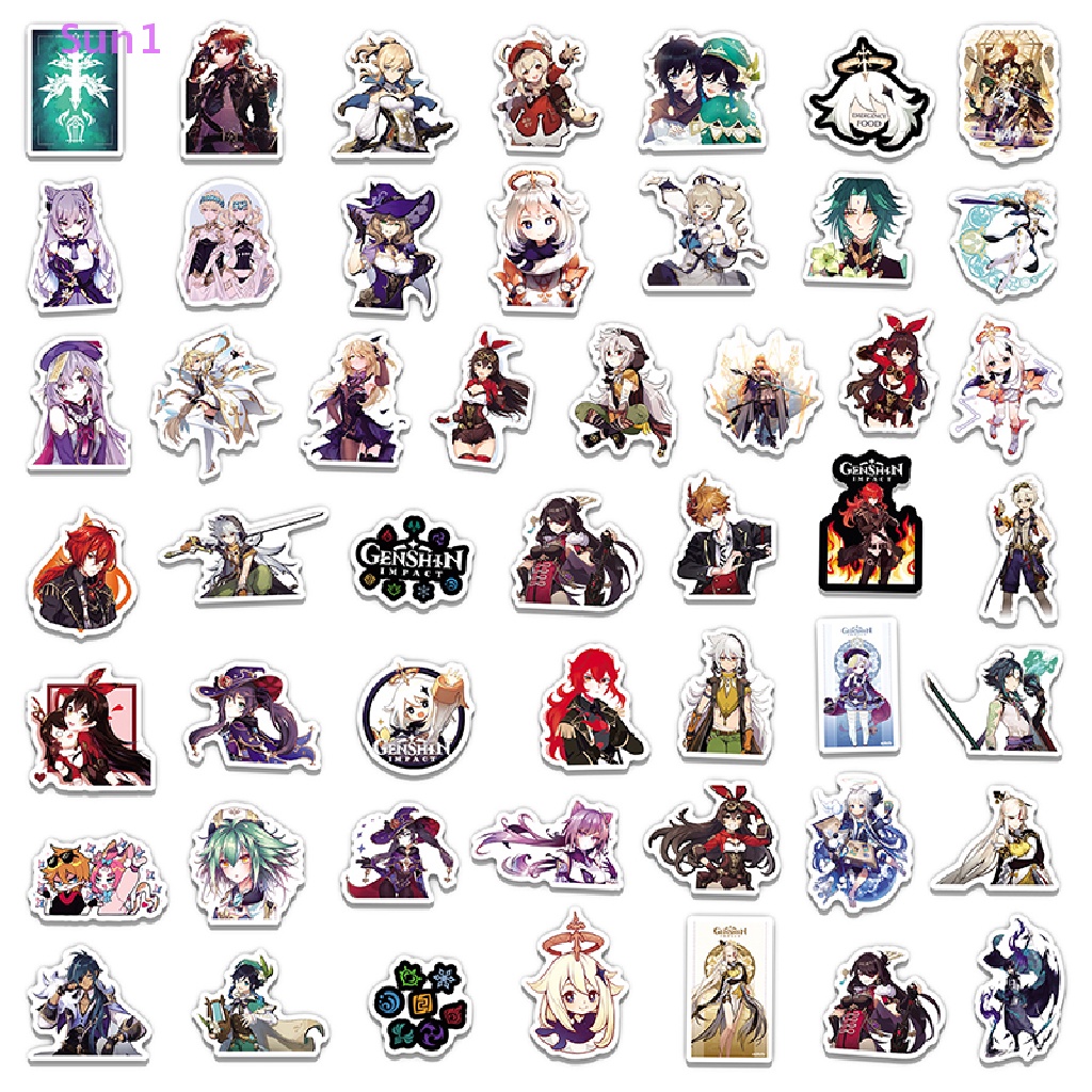 Set 50 Sticker Dán Trang Trí Laptop / Ván Trượt / Guitar / Va Li Hình Anime Genshin Va Chạm Sun1 >