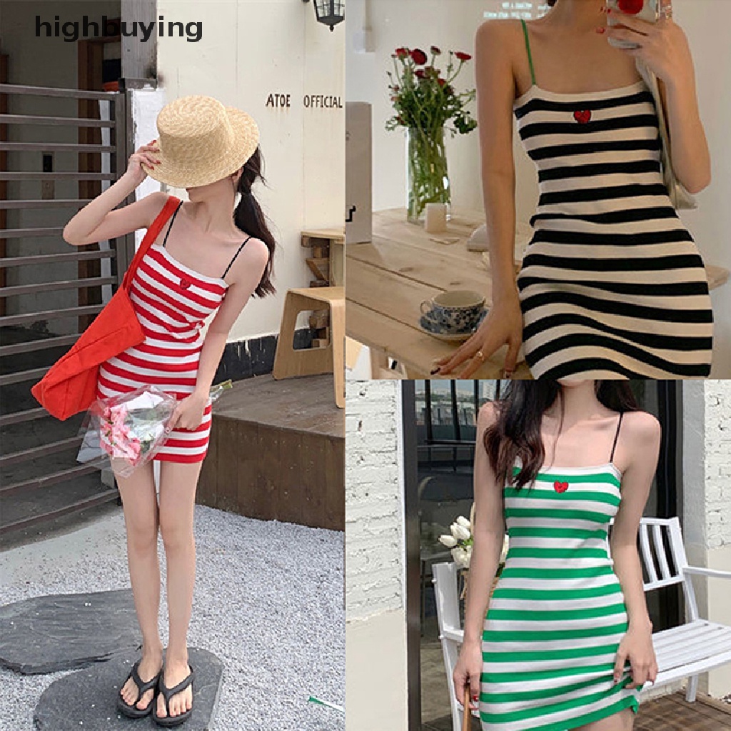 Đầm Hai Dây Dáng Chữ A Thêu Họa Tiết Trái Tim Xinh Xắn Theo Phong Cách Mùa Hè Hàn Quốc Dành Cho Nữ