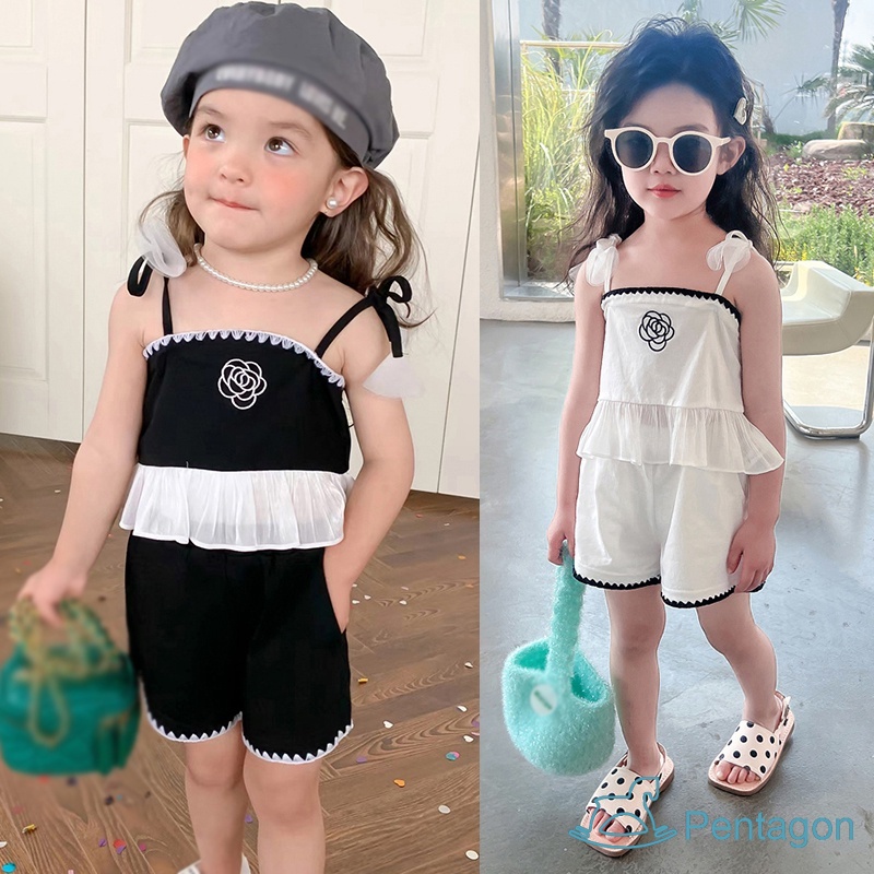 Set Đồ Mùa Hè 2 Món Gồm Áo Hai Dây + Quần Ngắn Bằng Vải Cotton Thời Trang Cho Bé Gái