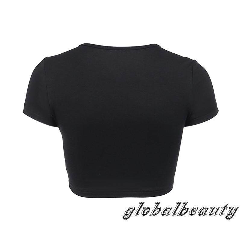 Áo Thun Croptop Tay Ngắn Cổ Tròn In Chữ Lấp Lánh Thời Trang Mùa Hè Cho Nữ