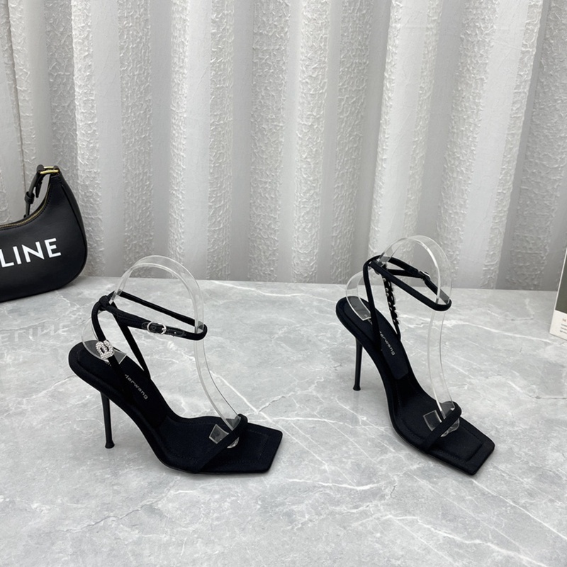 Alexander Wang Mùa Xuân Phong Cách Mới Giày Sandal Cao Gót Nhập Khẩu Cao Mercerized Cashmere Chữ Kim Cương Khóa Da Cừu Miếng Lót Chân Thoải Mái Phiên Bản Hàn Quốc Giày Nữ