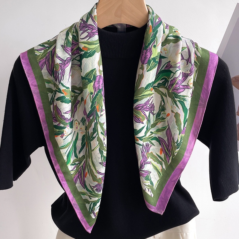 H Khăn Choàng Cổ Vuông Bằng Nhung Mỏng Phối Màu Tương Phản Thời Trang Mới Cho Nữ