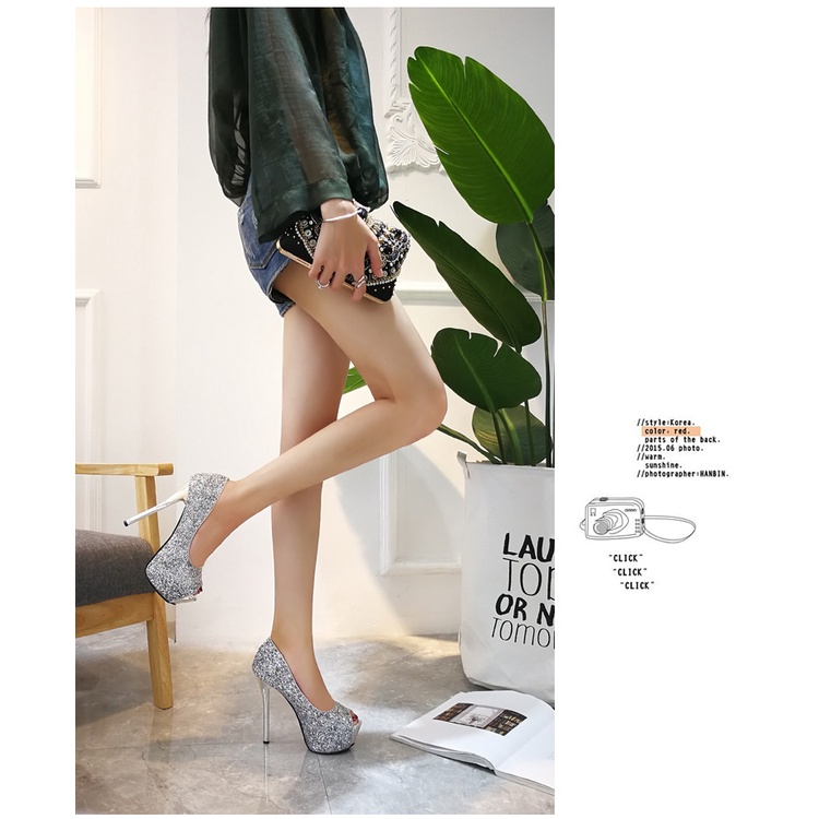 Giày Cao Gót 10cm 12cm 14cm Đính Kim Sa Phong Cách Âu Mỹ Thời Trang 2023