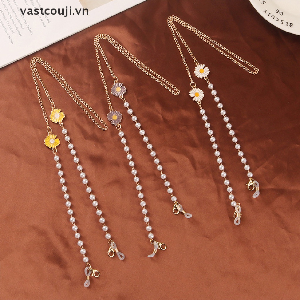 Dây Đeo Mắt Kính Đính Hạt Ngọc Trai Hình Hoa Cúc Xinh Xắn Đa Năng