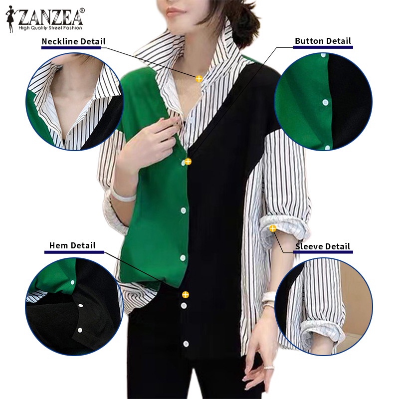 ZANZEA Áo Sơ Mi Nữ Tay Dài Họa Tiết Sọc Thời Trang Phong Cách Hàn Quốc