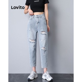 Quần jean denim Lovito L09072 (xanh nhạt)