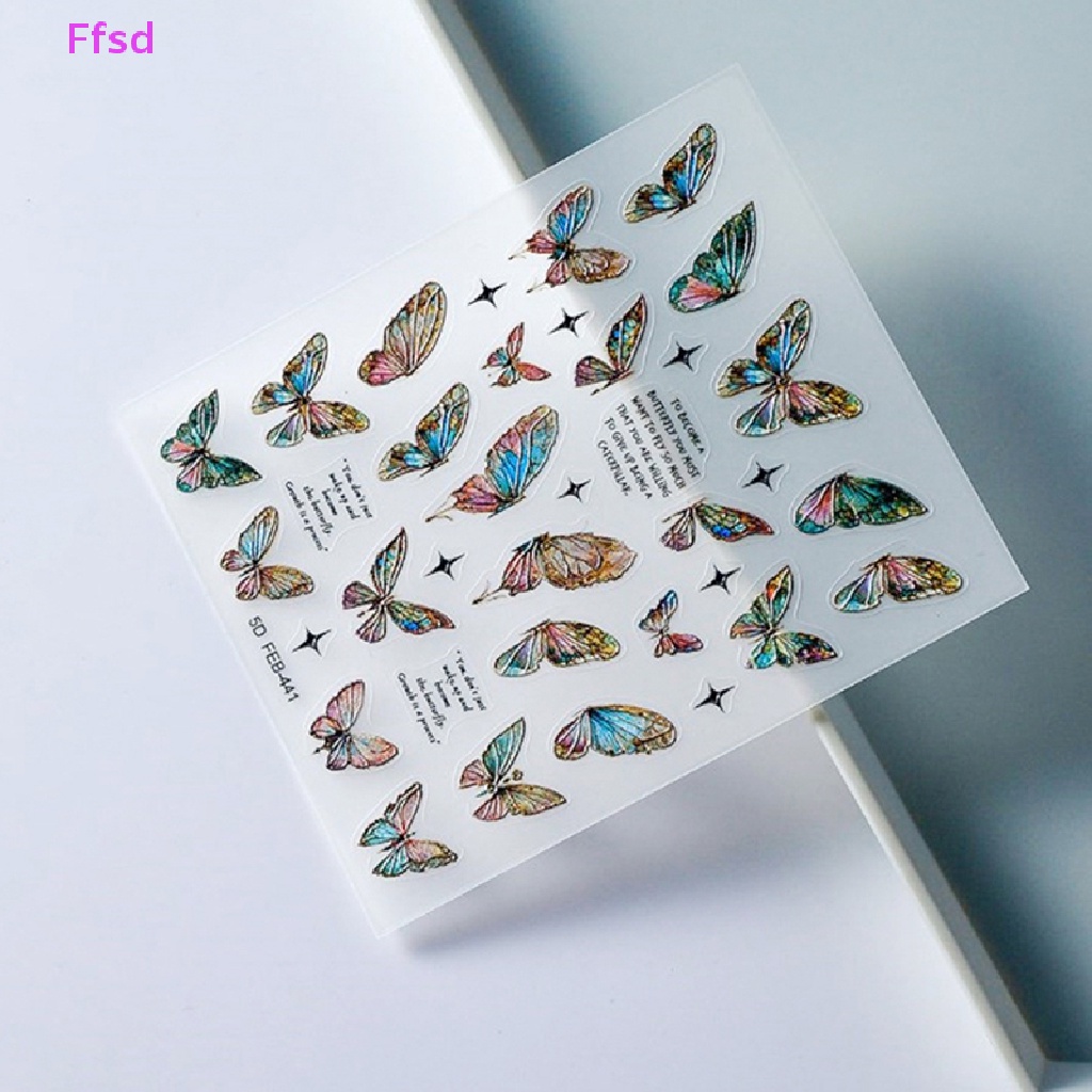 1 Tờ Sticker Dán Móng Tay Hình Bướm 5D Màu Gradient