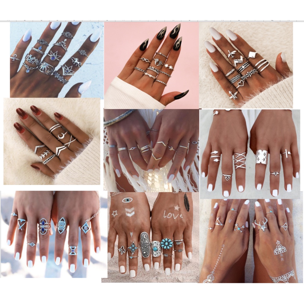 Bộ 82 Nhẫn Hợp Kim Đeo Khớp Ngón Tay Phong Cách Retro Cho Nữ