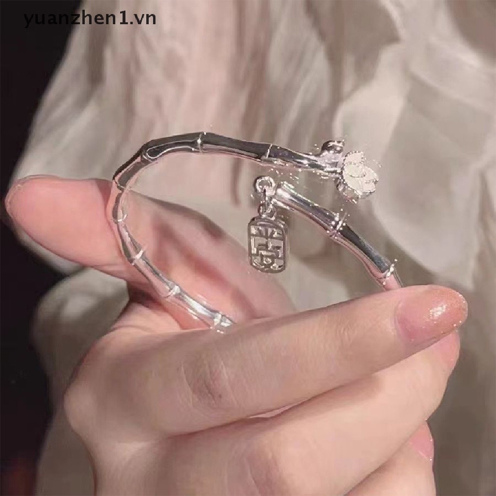 Vòng Đeo Tay May Mắn Dạng Hở Màu Bạc Khắc Chữ Lucky Và Hoa Sen Tùy Chỉnh Thời Trang Cho Nữ