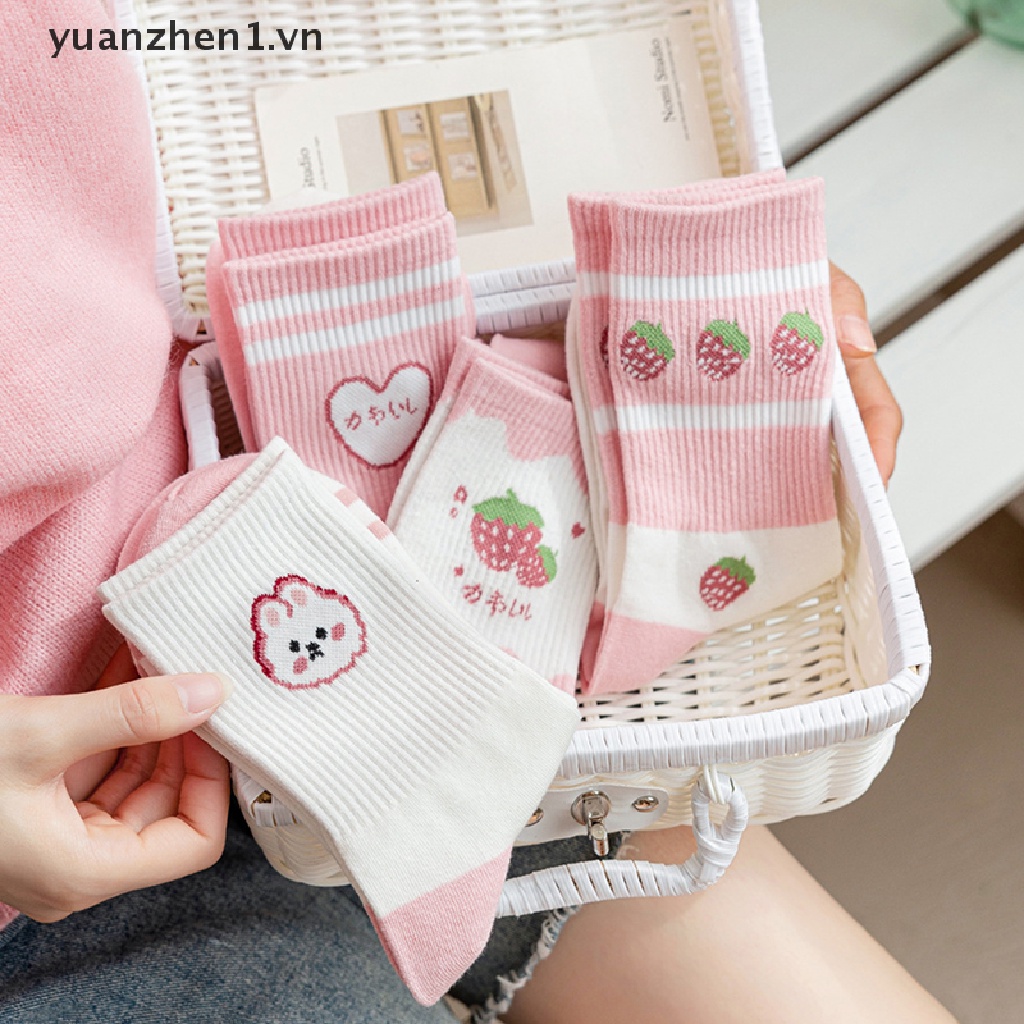 Vớ Cotton Cổ Trung In Họa Tiết Dễ Thương Thời Trang Cho Nữ