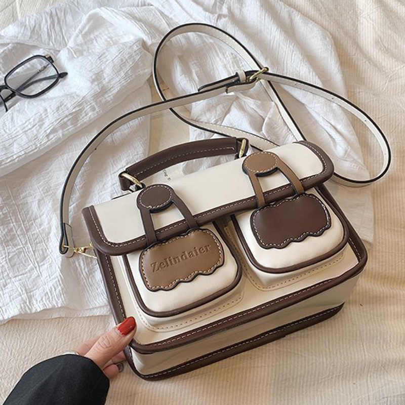 Ielgy Túi Đeo Vai Hình Vuông Có Khóa Nam Châm Màu Tương Phản Phong Cách retro Thời Trang Nhỏ Gọn Đơn Giản Cho Nữ