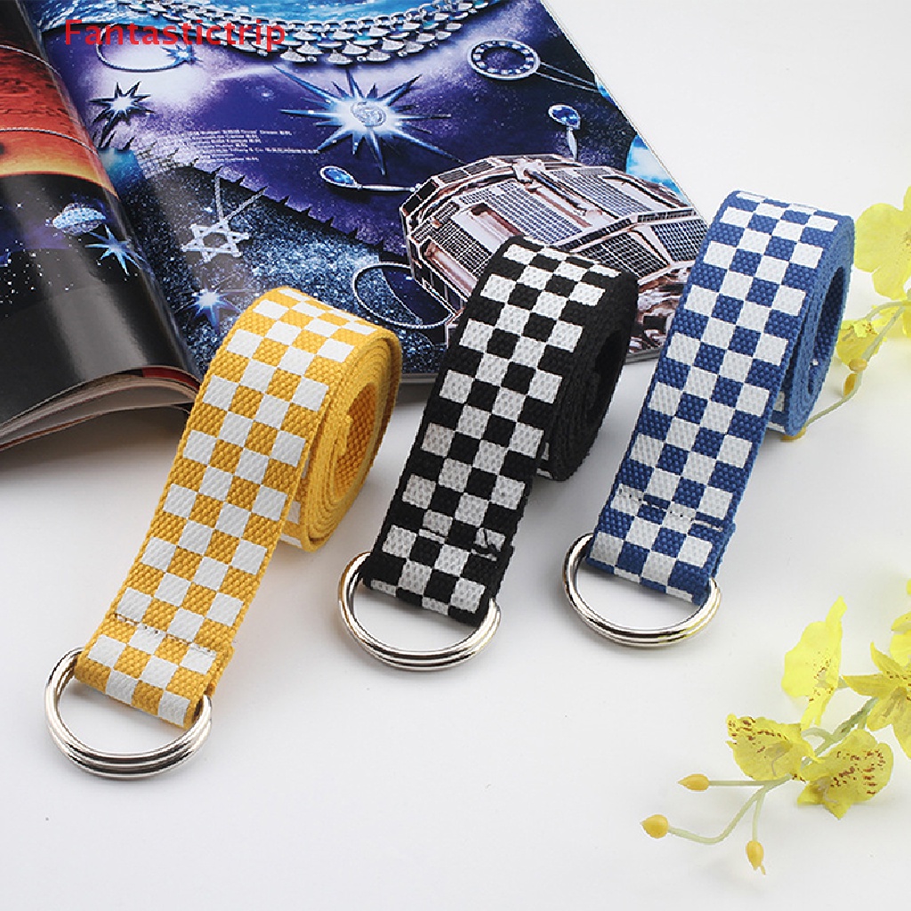 Thắt Lưng Vải Canvas Sọc Caro Phối Khoen Chữ D Thời Trang Đường Phố Mới