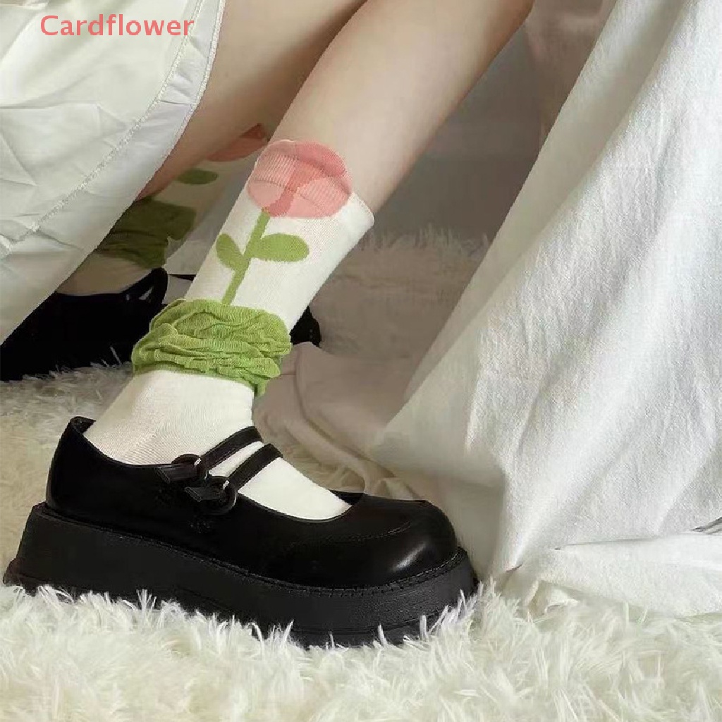 < Cardflower > Vớ Cotton Thoáng Khí Họa Tiết Hoa Hoạt Hình Màu Kẹo Ngọt Phong Cách Harajuku Nhật Bản Đáng Yêu Đơn Giản Cho Nữ