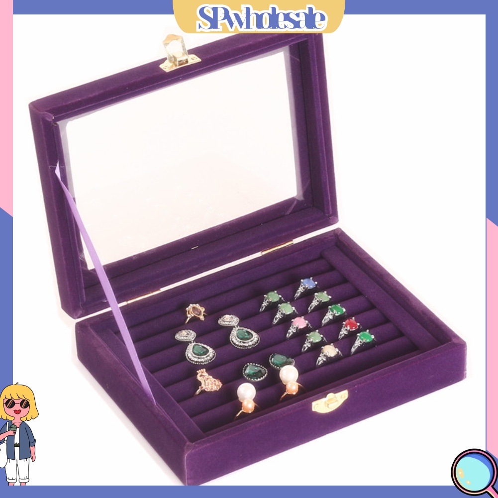 <SPwholesale> Khay Nhung Trưng Bày Trang Sức Khuyên Tai / Nhẫn Có Nắp Kính