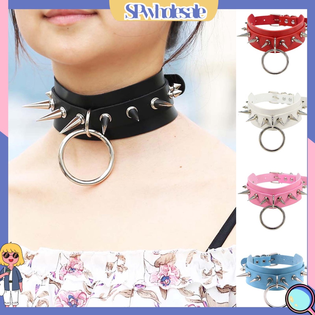 <SPwholesale> Vòng Cổ Giả Da Có Thể Điều Chỉnh Thoải Mái Phong Cách Punk Rock Thích Hợp Đi Tiệc