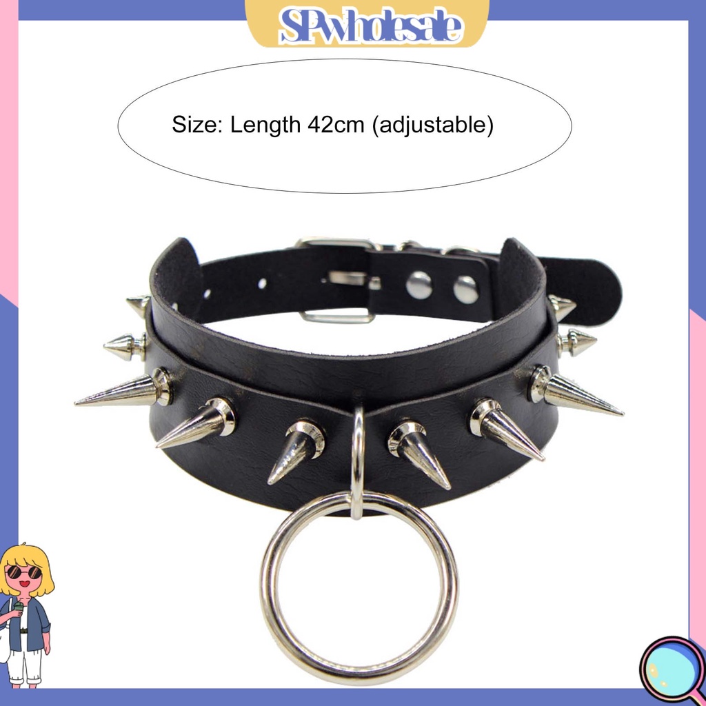 <SPwholesale> Vòng Cổ Giả Da Có Thể Điều Chỉnh Thoải Mái Phong Cách Punk Rock Thích Hợp Đi Tiệc