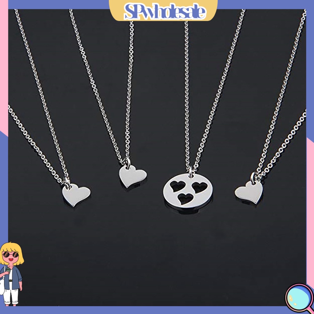 <SPwholesale> 1 / 1 Vòng cổ Nhiều Lớp Mặt Hình Trái Tim Bằng Thép Không Gỉ