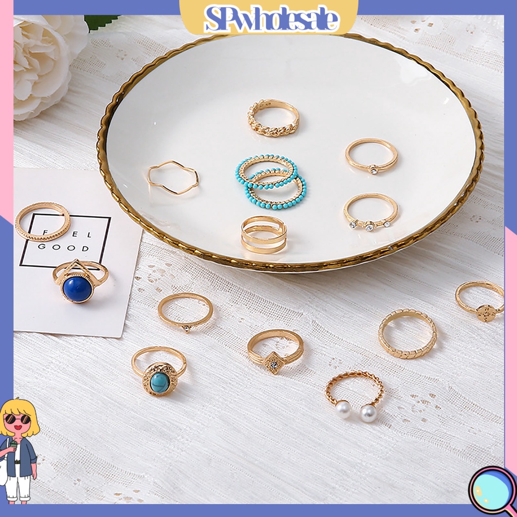 <SPwholesale> Set 15 Nhẫn Đeo Khớp Ngón Tay Đính Ngọc Trai Giả Thời Trang