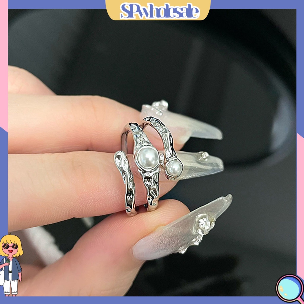 <SPwholesale> Nhẫn Kim Loại Xếp Ly Giả Ngọc Trai Phối Tua Rua Phong Cách Gothic Làm Quà Sinh Nhật Cho Nữ