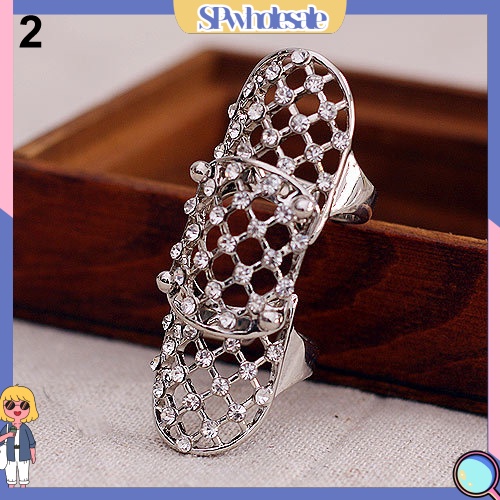 <SPwholesale> Nhẫn Đeo Khớp Ngón Tay Dạng Lưới Dài Đính Đá Thời Trang Punk Cho Nữ