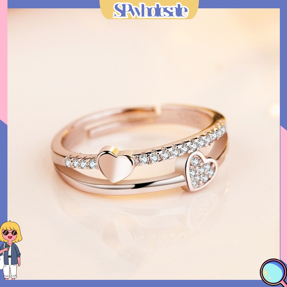 <SPwholesale> Nhẫn Hở Hai Đầu Hình Trái Tim Đính Đá Thời Trang Cho Nữ