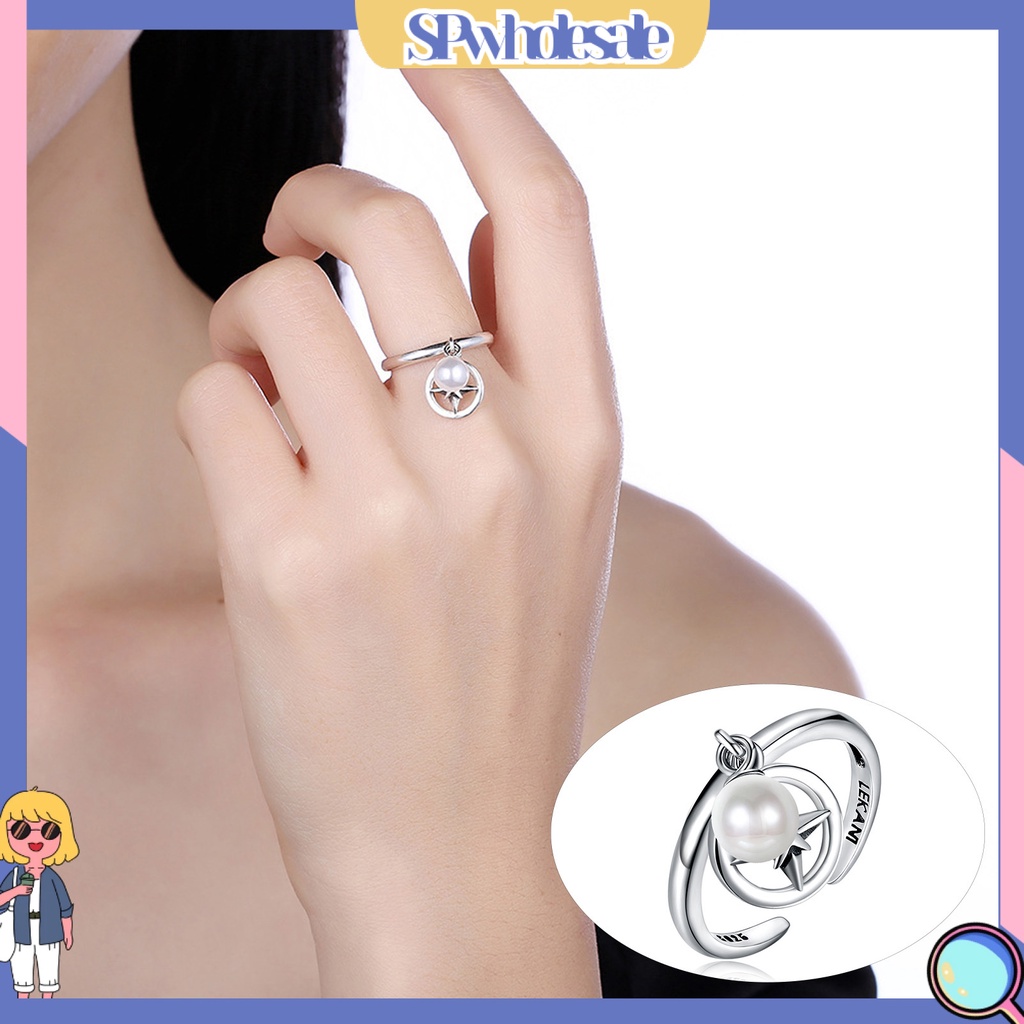 <SPwholesale> Nhẫn Cưới Bạc 925 Đính Ngọc Trai Nhân Tạo Thời Trang Dành Cho Nữ