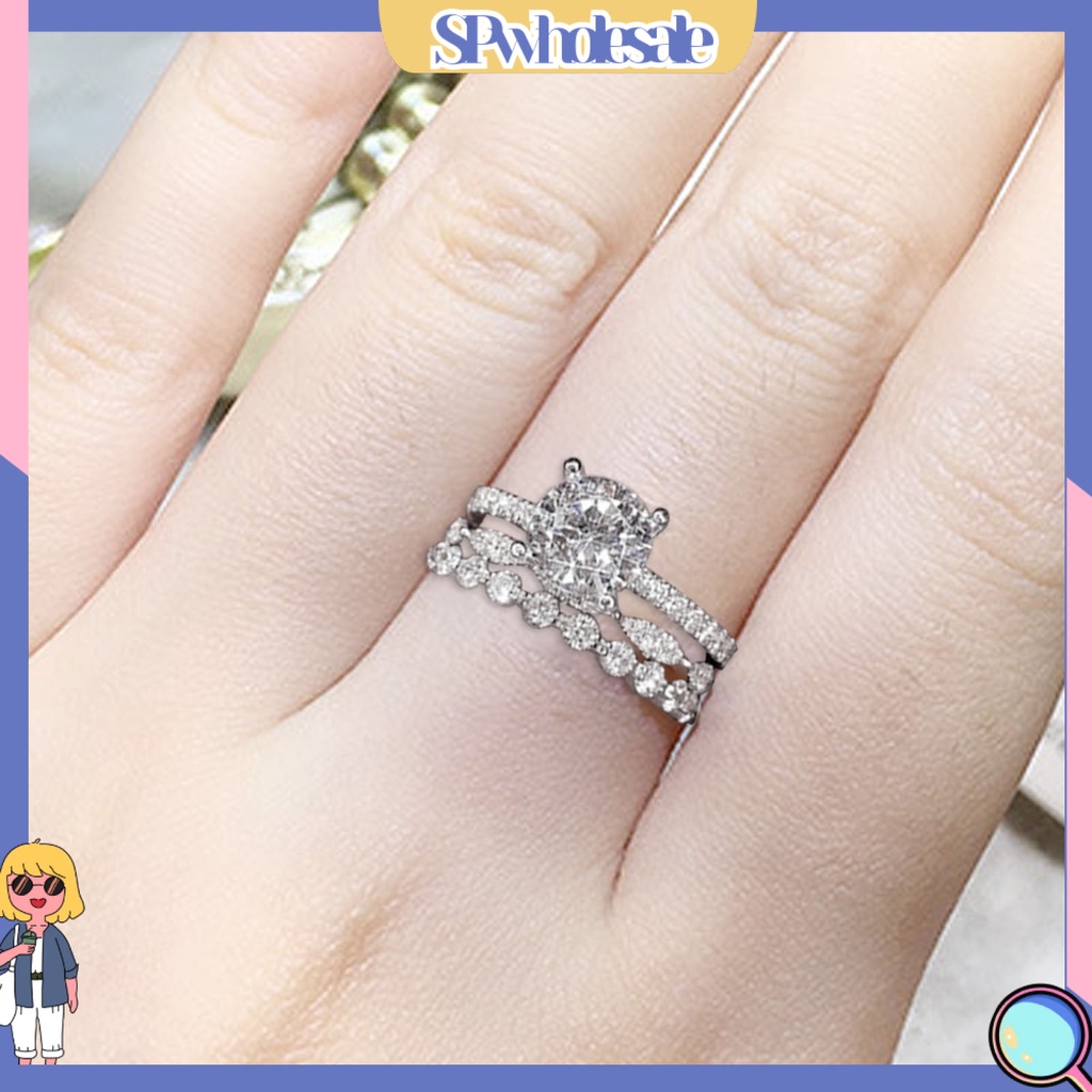 <SPwholesale> Nhẫn Ba Lớp Đính Đá Tinh Tế Thời Trang Cho Nữ Dùng Trong Tiệc Cưới
