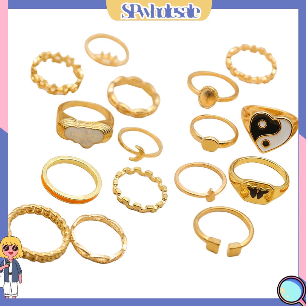 <SPwholesale> Set 16 Nhẫn Đeo Khớp Ngón Tay Nhiều Kiểu Dáng Tinh Tế Cho Nữ