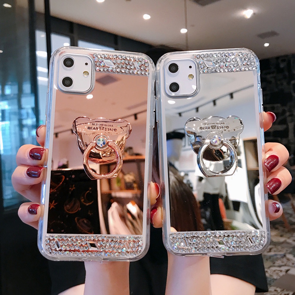 Ốp Điện Thoại Đính Đá Lấp Lánh Có Vòng Đỡ Chống Trượt Cho IPhone 11 12 13 Pro Max 14 Pro Max