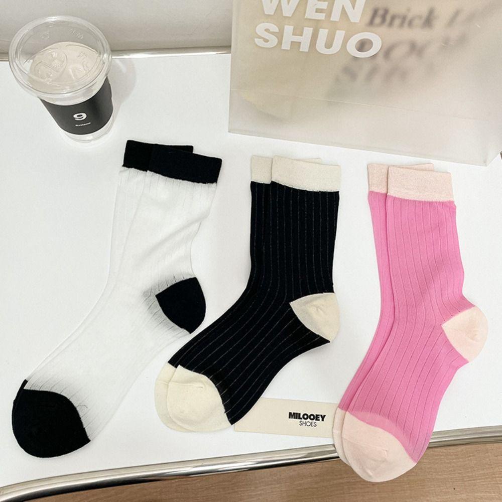 Đôi Vớ Mỏng Co Giãn Họa Tiết Kẻ Sọc Thời Trang Harajuku Dành Cho Nữ