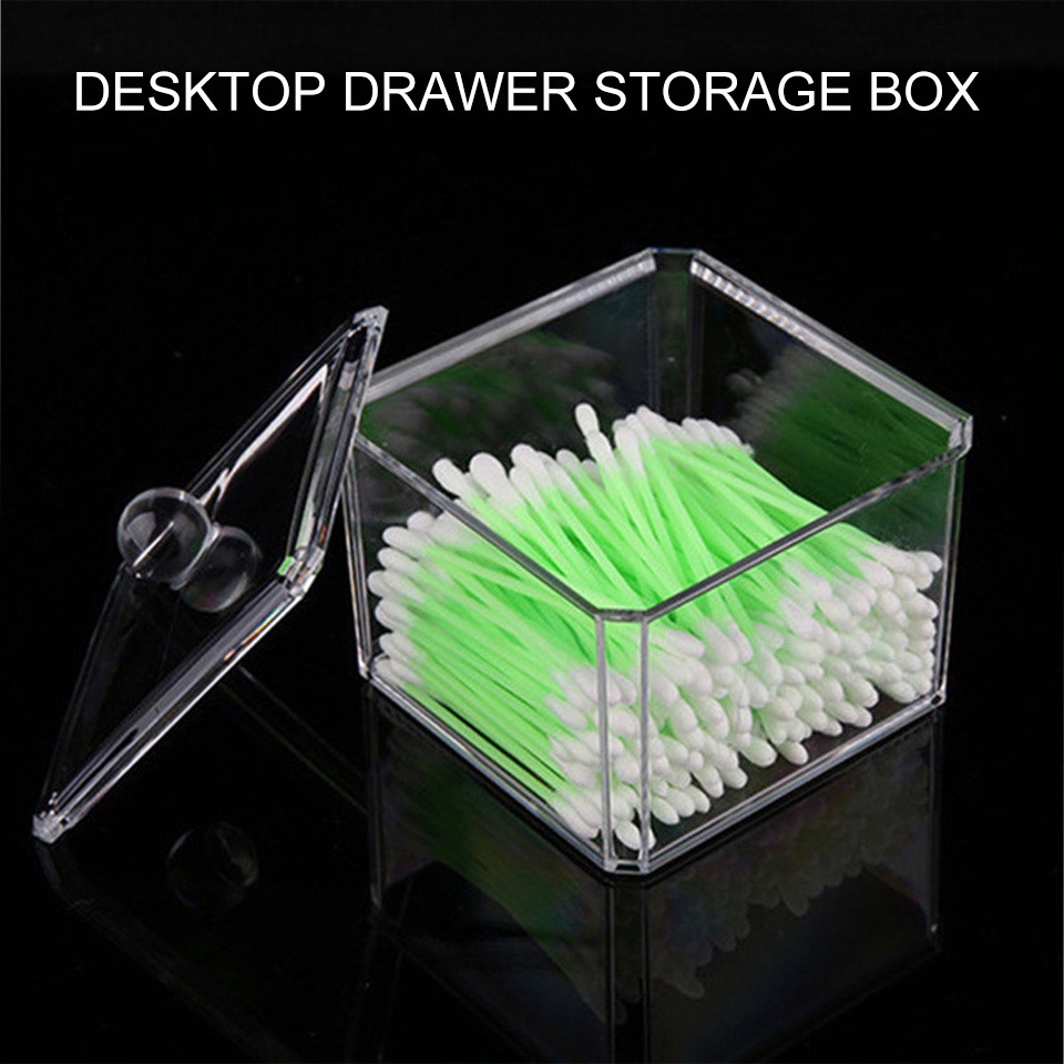 Hộp Đựng Tăm Bông / Đồ Trang Điểm Đa Năng Hình Vuông Bằng Acrylic Trong Suốt Chống Bụi Có Nắp Đậy