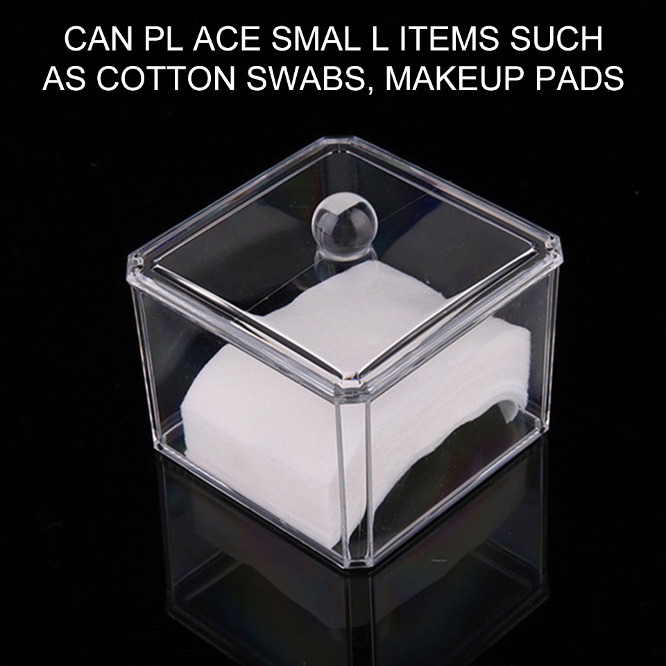 Hộp Đựng Tăm Bông / Đồ Trang Điểm Đa Năng Hình Vuông Bằng Acrylic Trong Suốt Chống Bụi Có Nắp Đậy