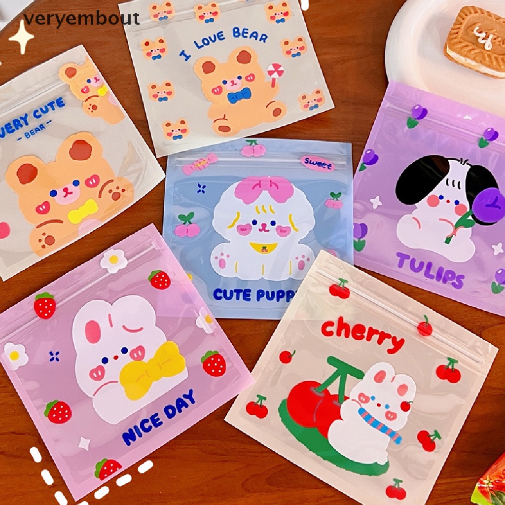 Set 10 Túi Zip Đựng Bánh Kẹo Bằng Poly Trong Suốt In Họa Tiết Thỏ / Gấu Hoạt Hình Trang Trí Tiệc Cưới / Sinh Nhật
