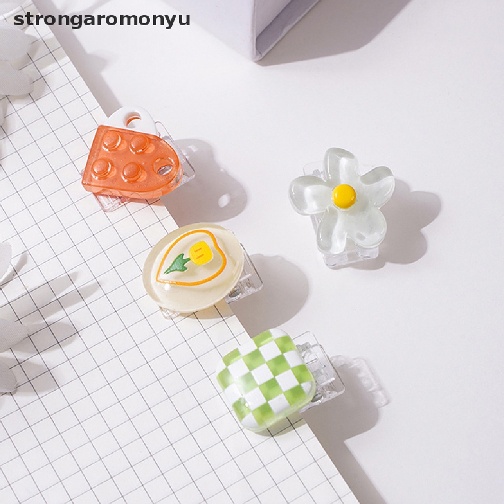 Bộ 4 Kẹp Giấy Mini Bằng Acrylic Hình Hoa / Trái Tim Dễ Thương Tiện Dụng Cho Học Sinh / Văn Phòng