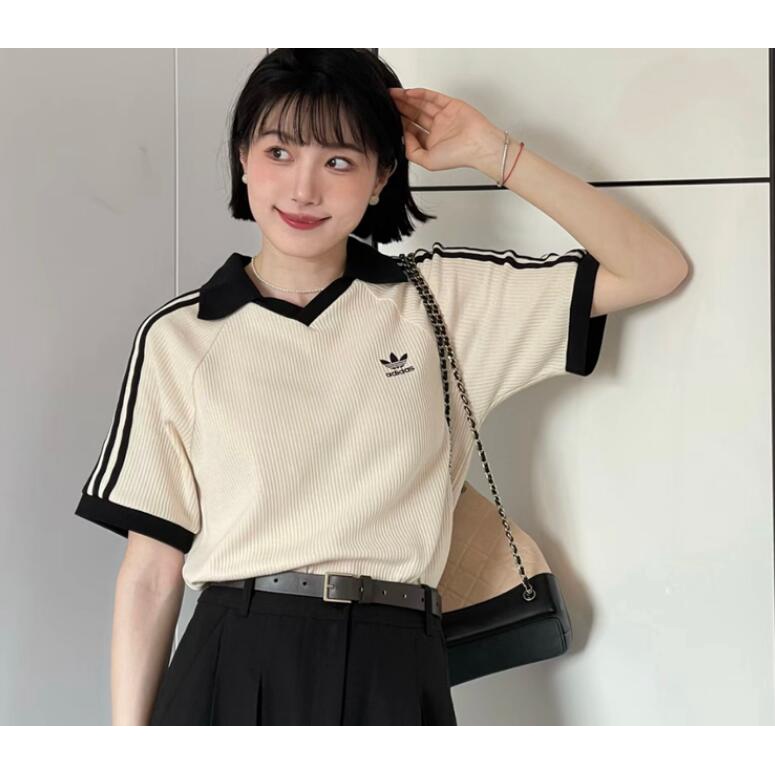 Adidas clover 100% cotton t-shirt cho nam và nữ classic three-striped polo shirt thể thao tay ngắn
