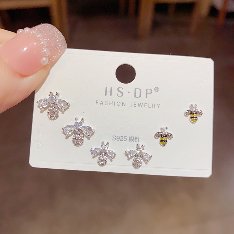 Bông Tai Ba Mảnh Hình Ong Đính Đá Zircon Độc Đáo Thời Trang