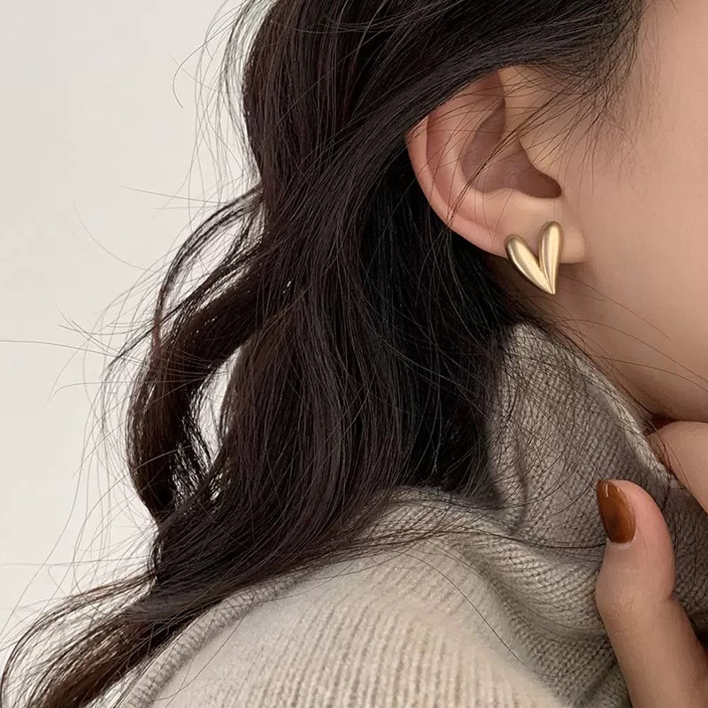 Bông Tai Hình Trái Tim Bằng Kim Loại Nhám Phong Cách Hàn Quốc Thời Trang Cho Nữ