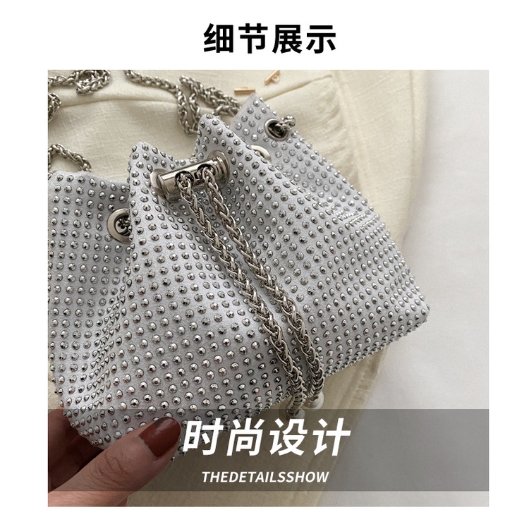 Túi Đeo Vai Dây Rút Đính Đá Thời Trang Mùa Xuân 2023 Giản Dị Dành Cho Nữ