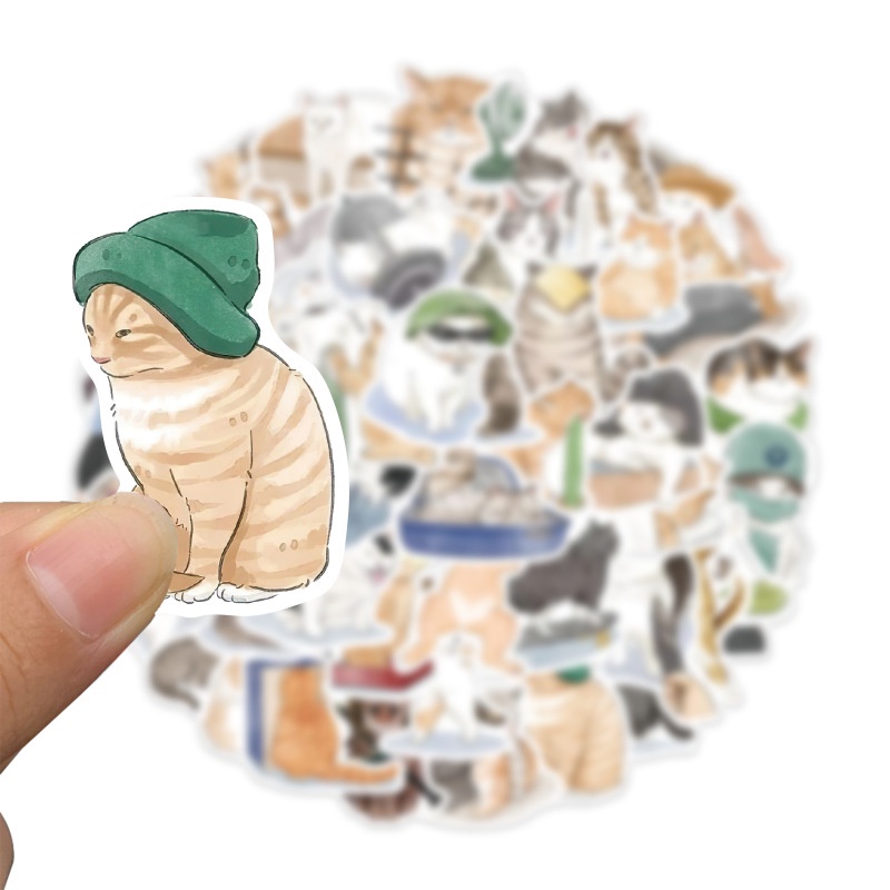 Bộ 53 Miếng Dán Trang Trí Vali Đàn Guitar Hình Mèo Hoạt Hình Chống Thấm Nước