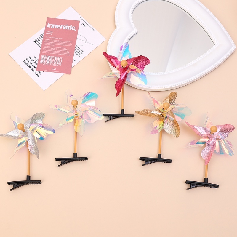 Kẹp Tóc Hình Cối Xay Gió Xoay Tròn Màu Sắc Ngẫu Nhiên Đính Sequin Mini Ngọt Ngào Sáng Tạo