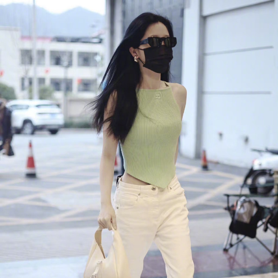 Jisoo Kim jisoo Áo Thun Dệt Kim Không Tay Ôm Dáng Vừa Vặn Mùa Hè Họa Tiết Sọc Pit BLACKPINK Cho Nữ