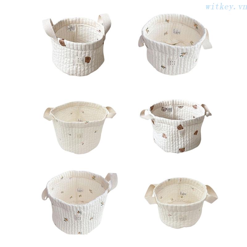 Giỏ Đựng Tã Em Bé Chất Liệu Cotton Thêu Họa Tiết Chú Gấu Dễ Thương Nhỏ Gọn Tiện Dụng